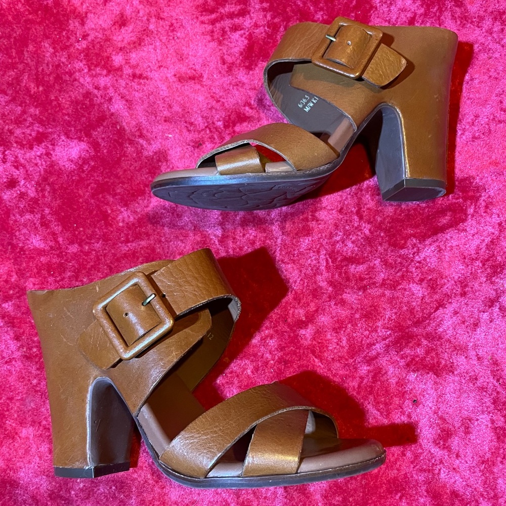 Kork-ease brown leather slide on heels 6